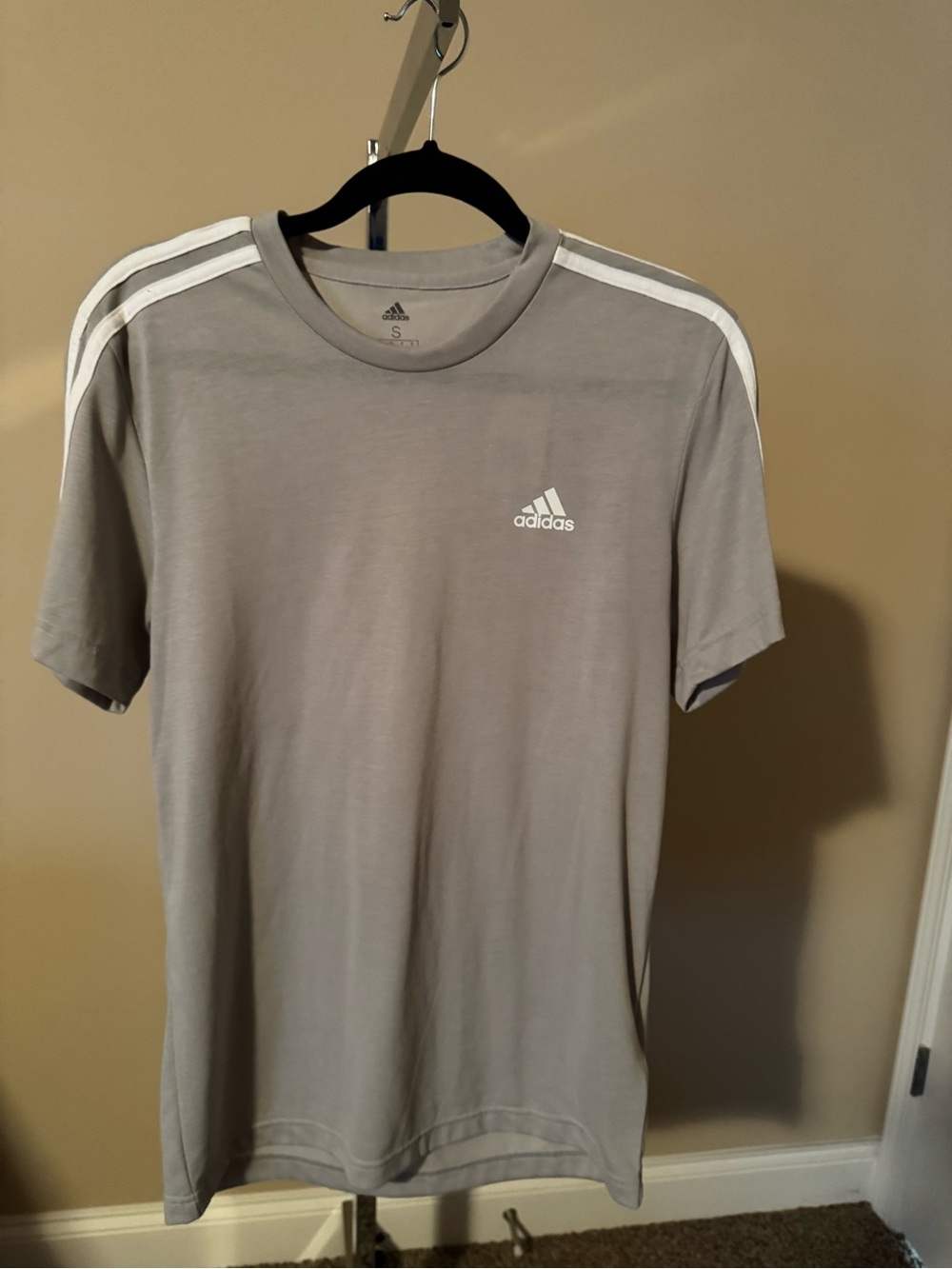 adidas Gray Short-Sleeve Training Tee with White Stripes
